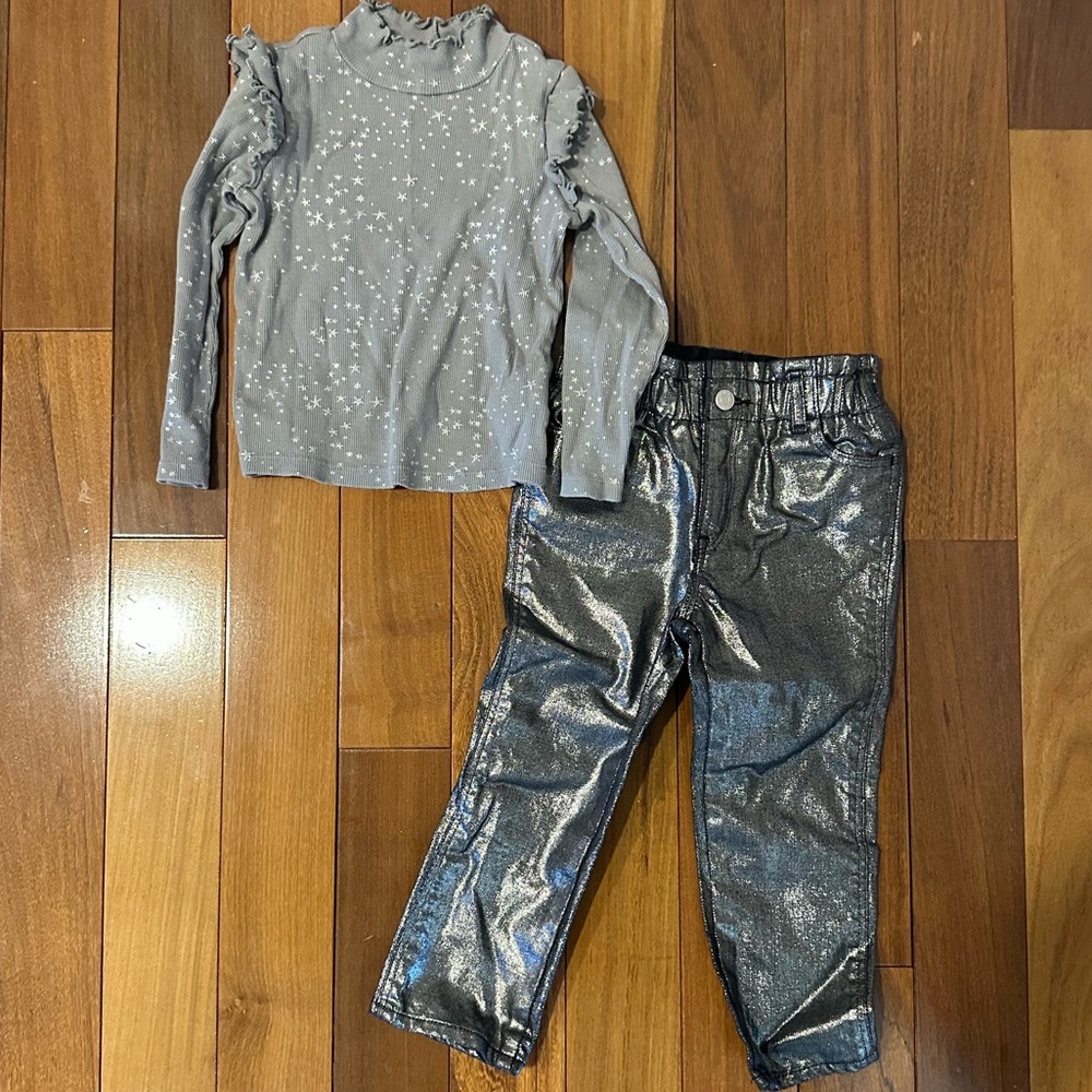 Gray Starry Top and Silver Pants Set
